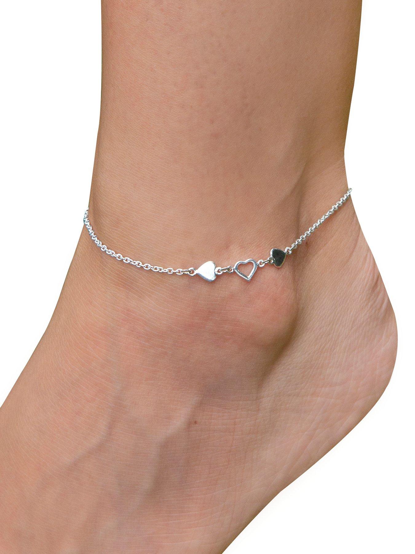 Sterling silver heart anklet deals