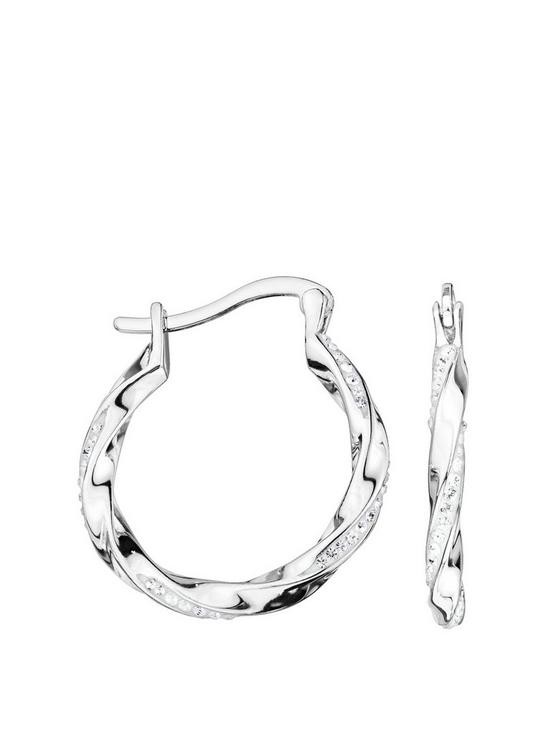 front image of evoke-sterling-silver-crystal-twisted-hoop-earrings