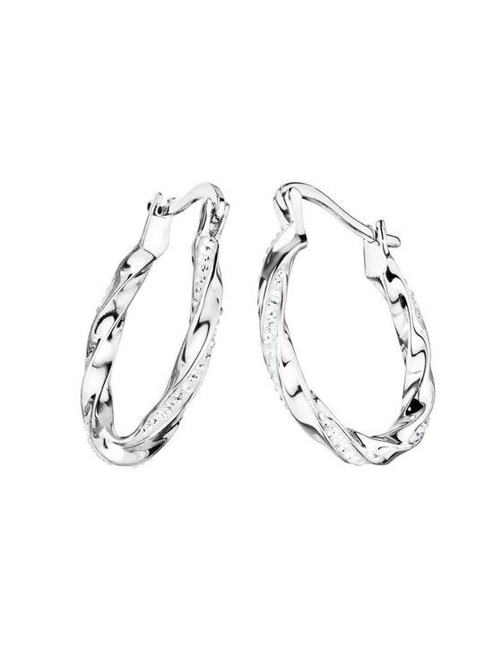 stillFront image of evoke-sterling-silver-crystal-twisted-hoop-earrings