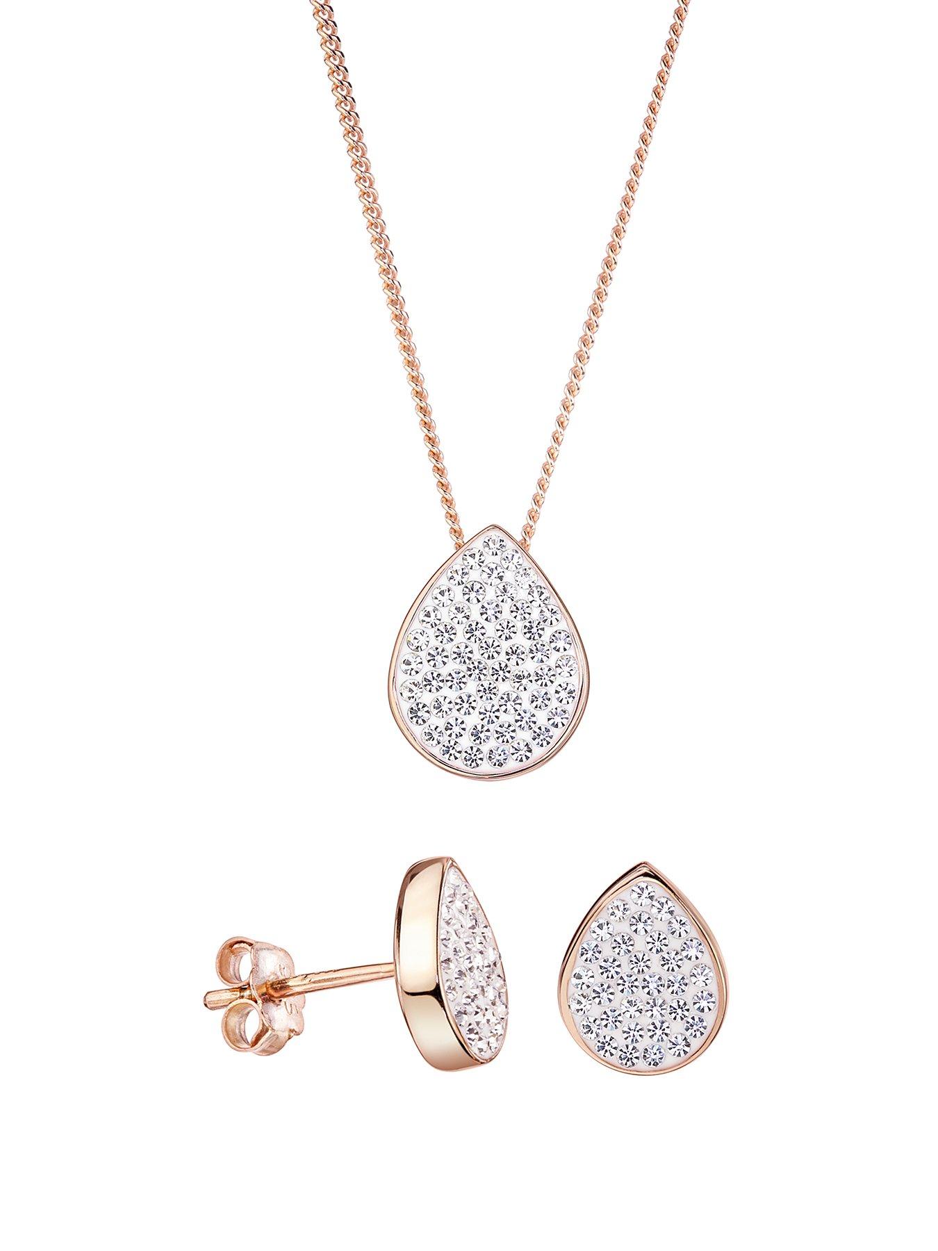 Evoke Evoke Rose Gold Plated Sterling Silver Teardrop Stud Earrings And Pendant Set review