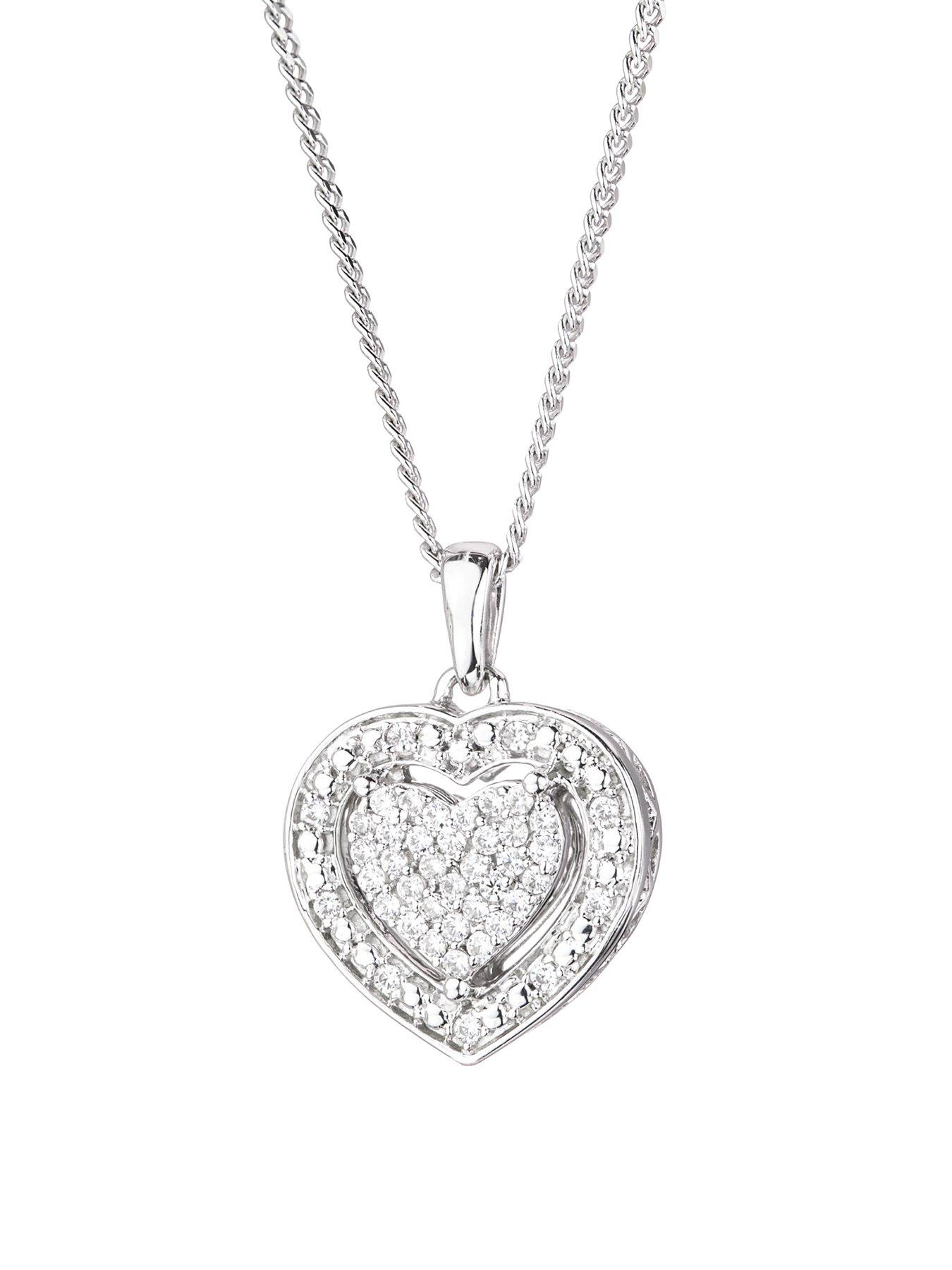 Product photograph of Love Diamond Sterling Silver 12pt Diamond Heart Cluster Pendant Necklace from very.co.uk