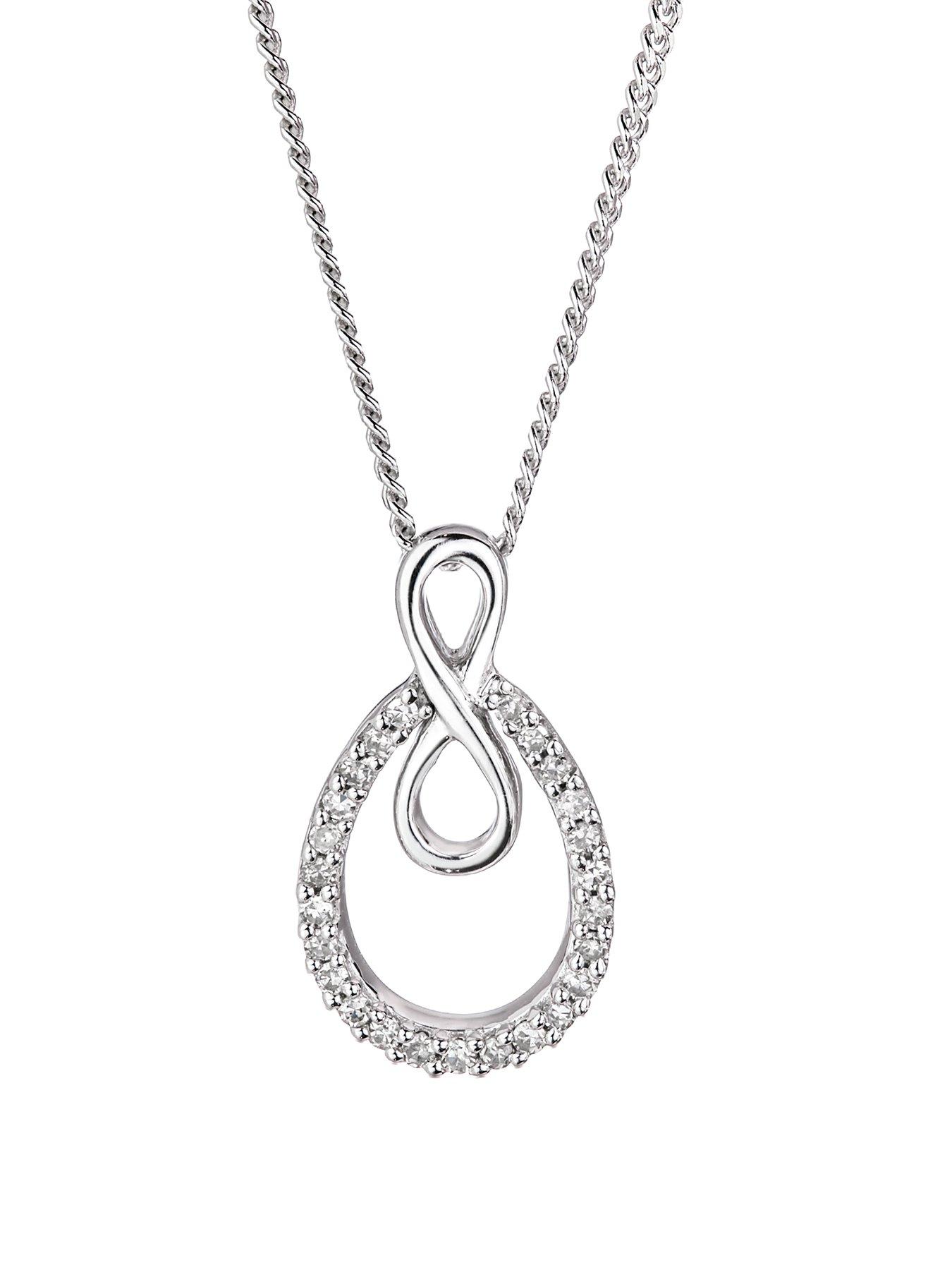 Women Sterling Silver 10pt Diamond Infinity Pendant Necklace