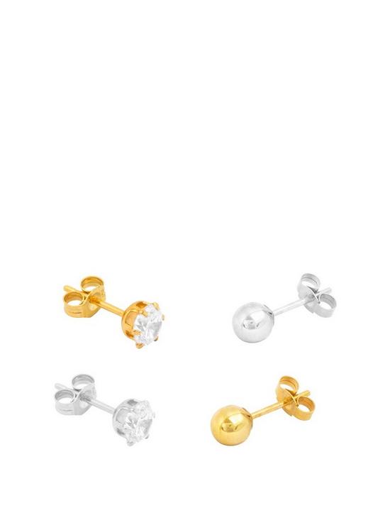 front image of the-love-silver-collection-18ct-gold-plated-sterling-silver-set-of-4-single-mens-stud-earrings