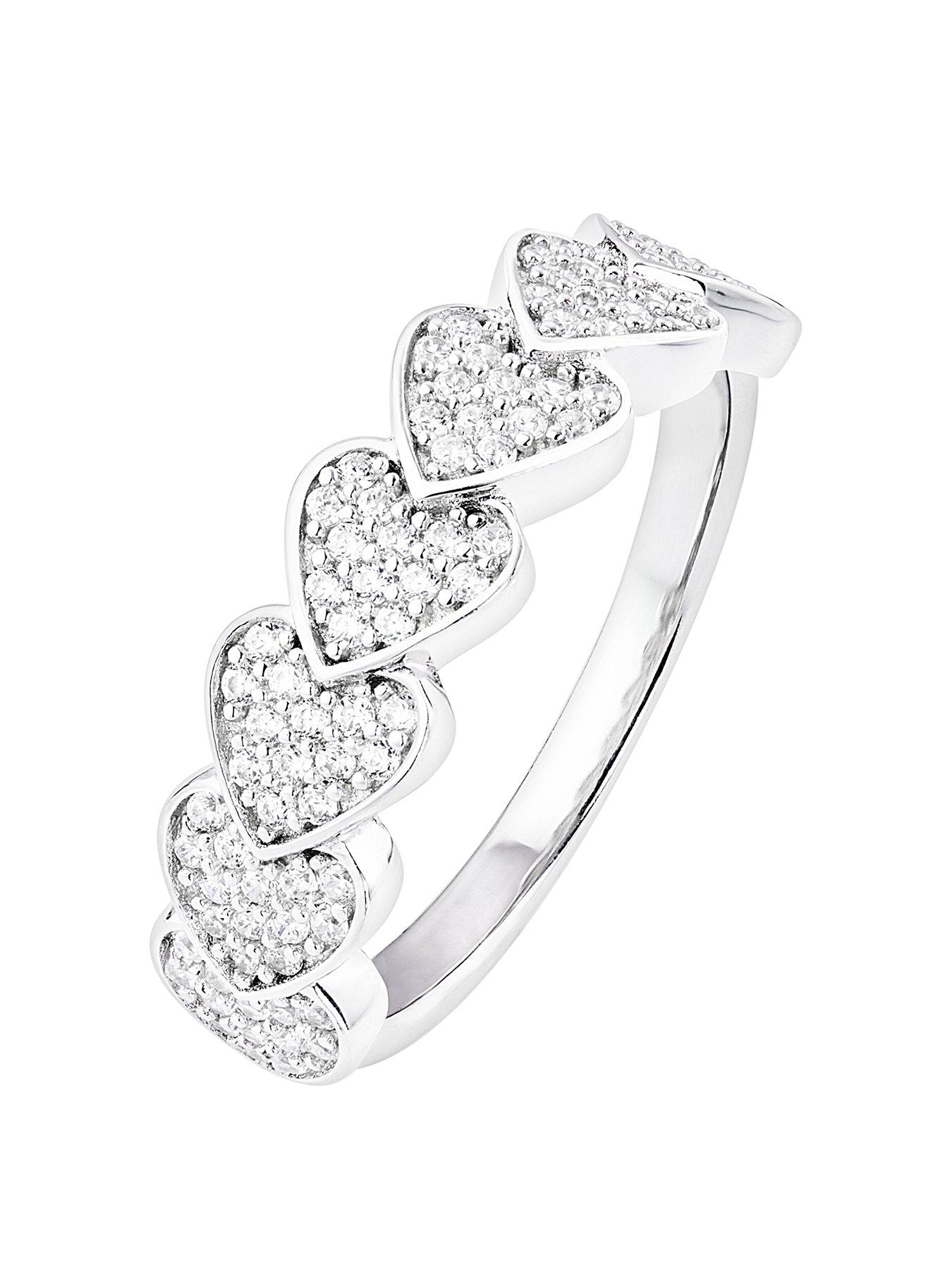 Product photograph of The Love Silver Collection Sterling Silver Cubic Zirconia Pave Heart Ring from very.co.uk