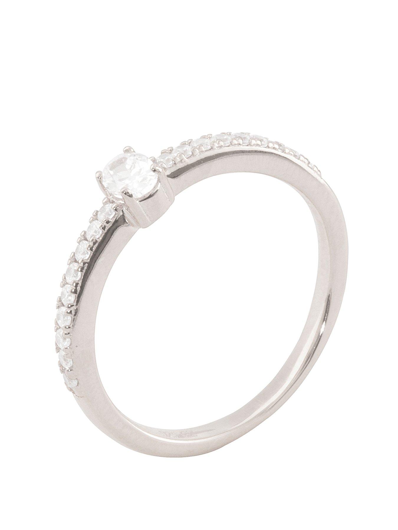 undefined Sterling Silver Cubic Zirconia Solitaire Birthstone Ring
