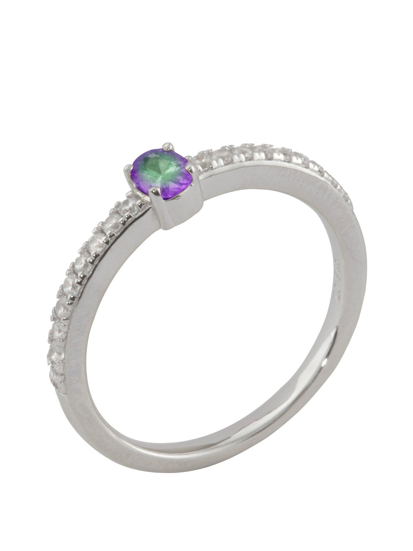 undefined Sterling Silver Cubic Zirconia Solitaire Birthstone Ring