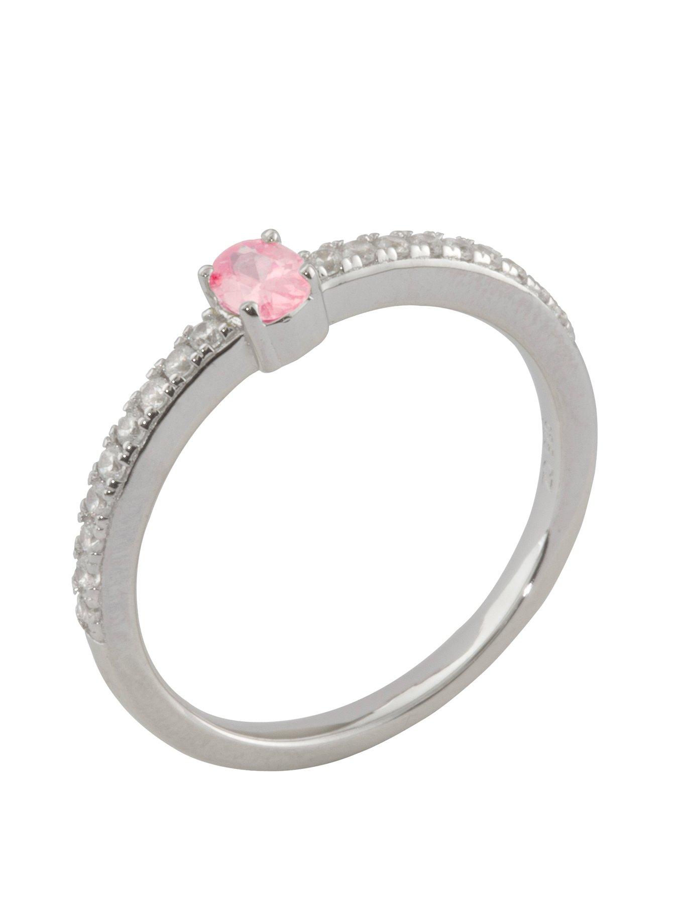 undefined Sterling Silver Cubic Zirconia Solitaire Birthstone Ring