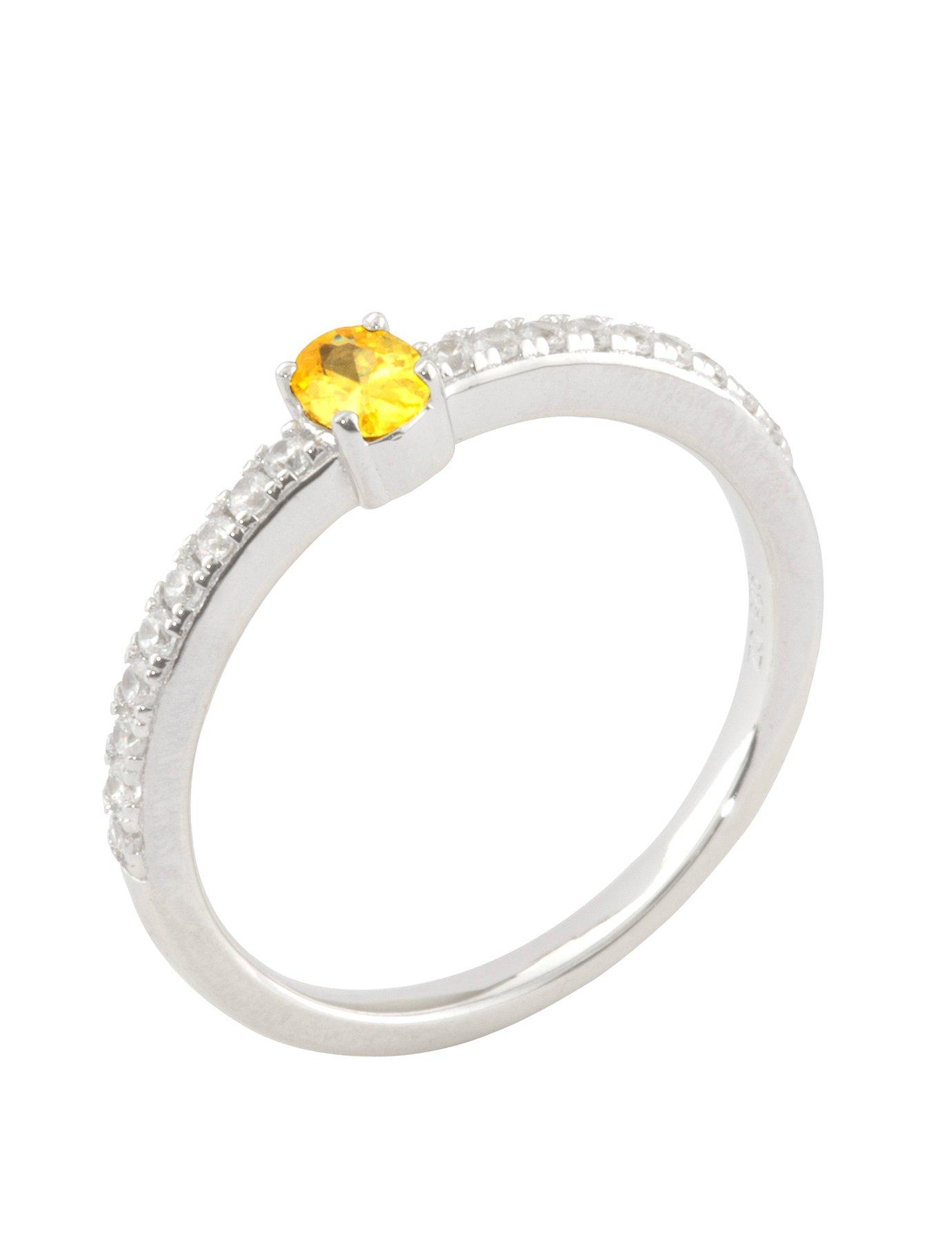 undefined Sterling Silver Cubic Zirconia Solitaire Birthstone Ring