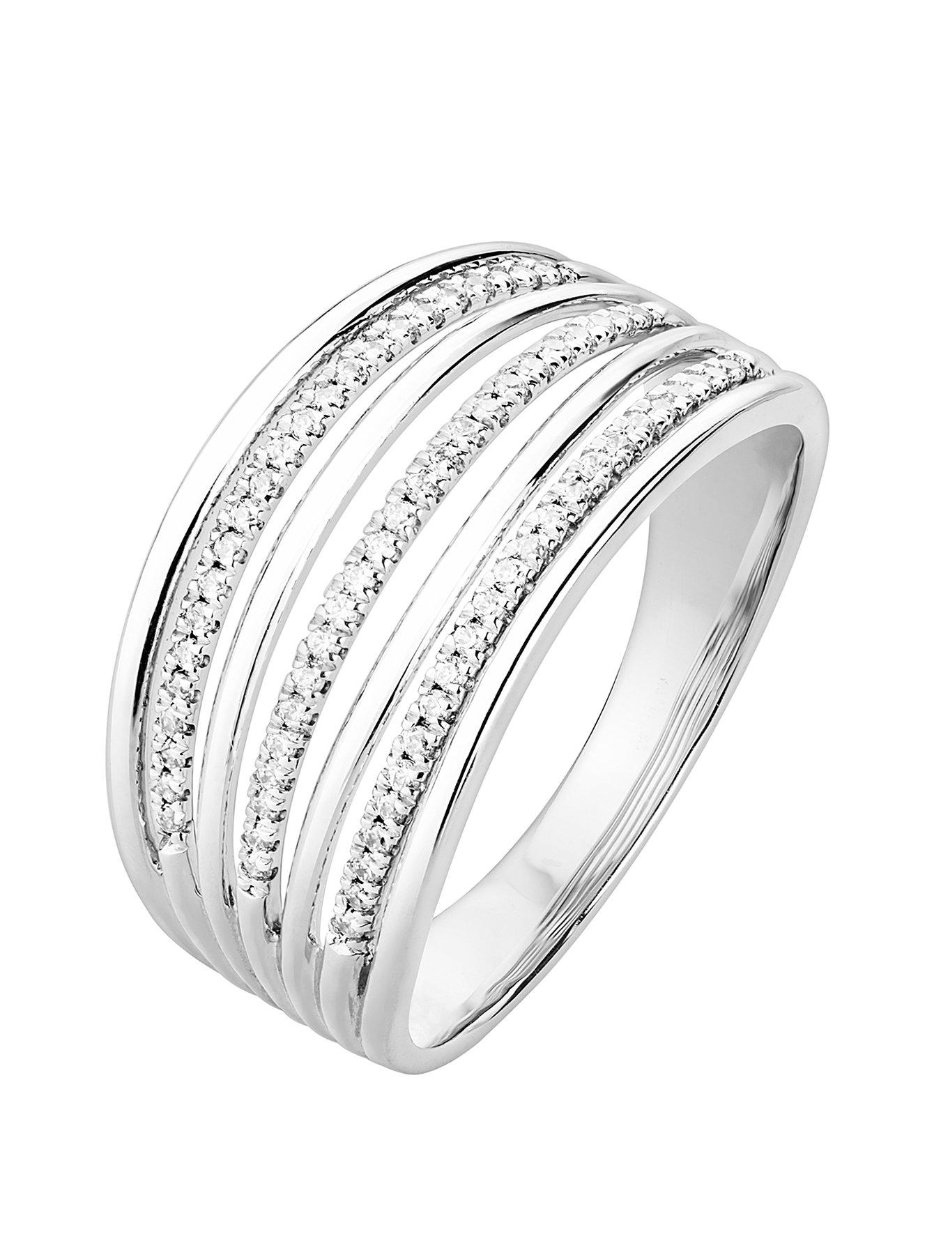  Sterling Silver 20pt Diamond Multirow Ring