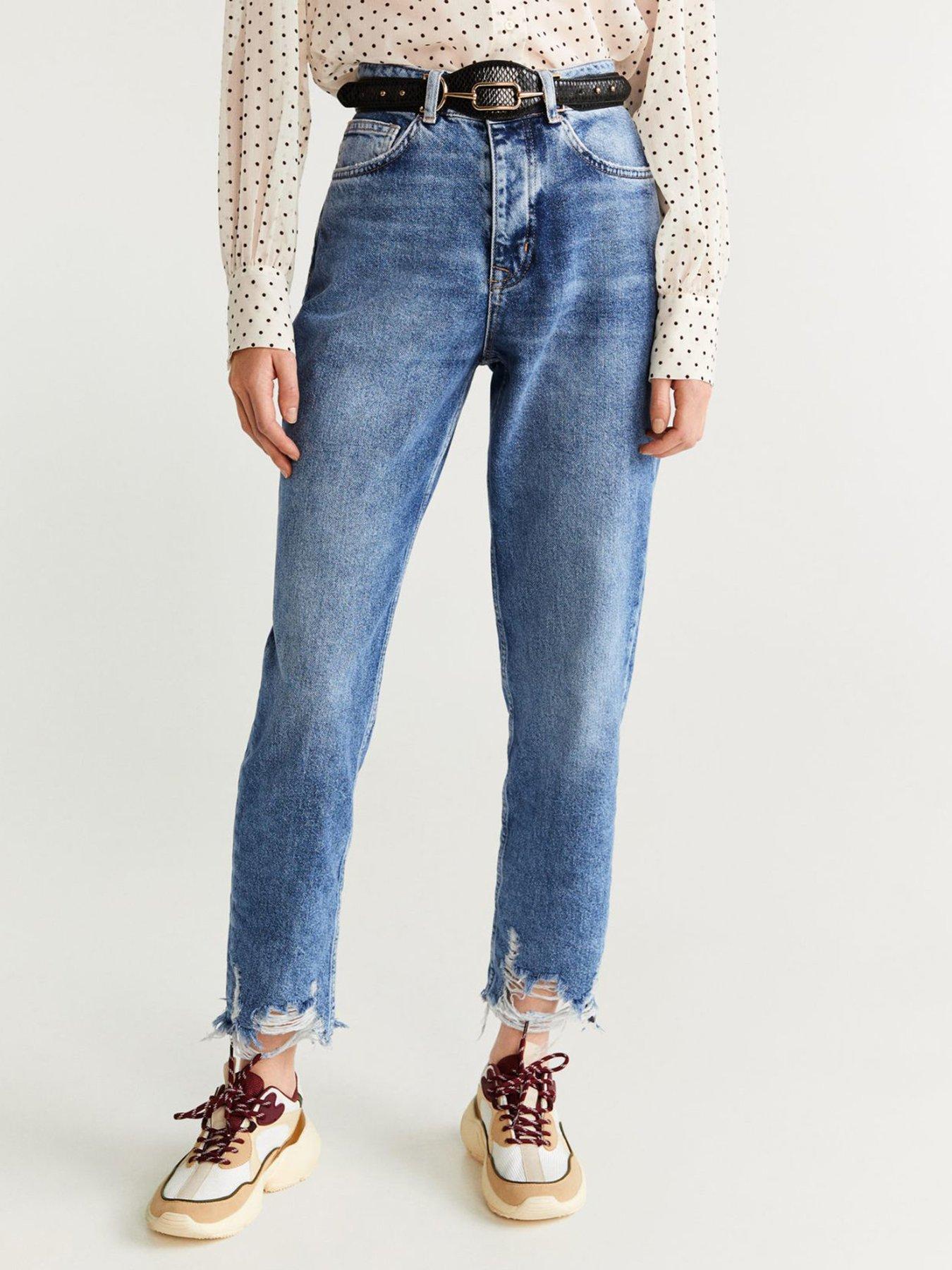 distressed hem jeans