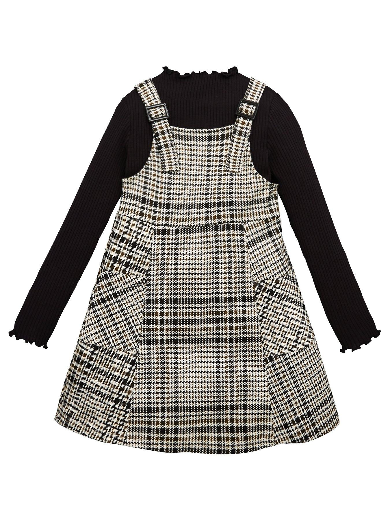 V By Very Girls Check Pinafore Dress With Lettuce Edge High Neck Top review