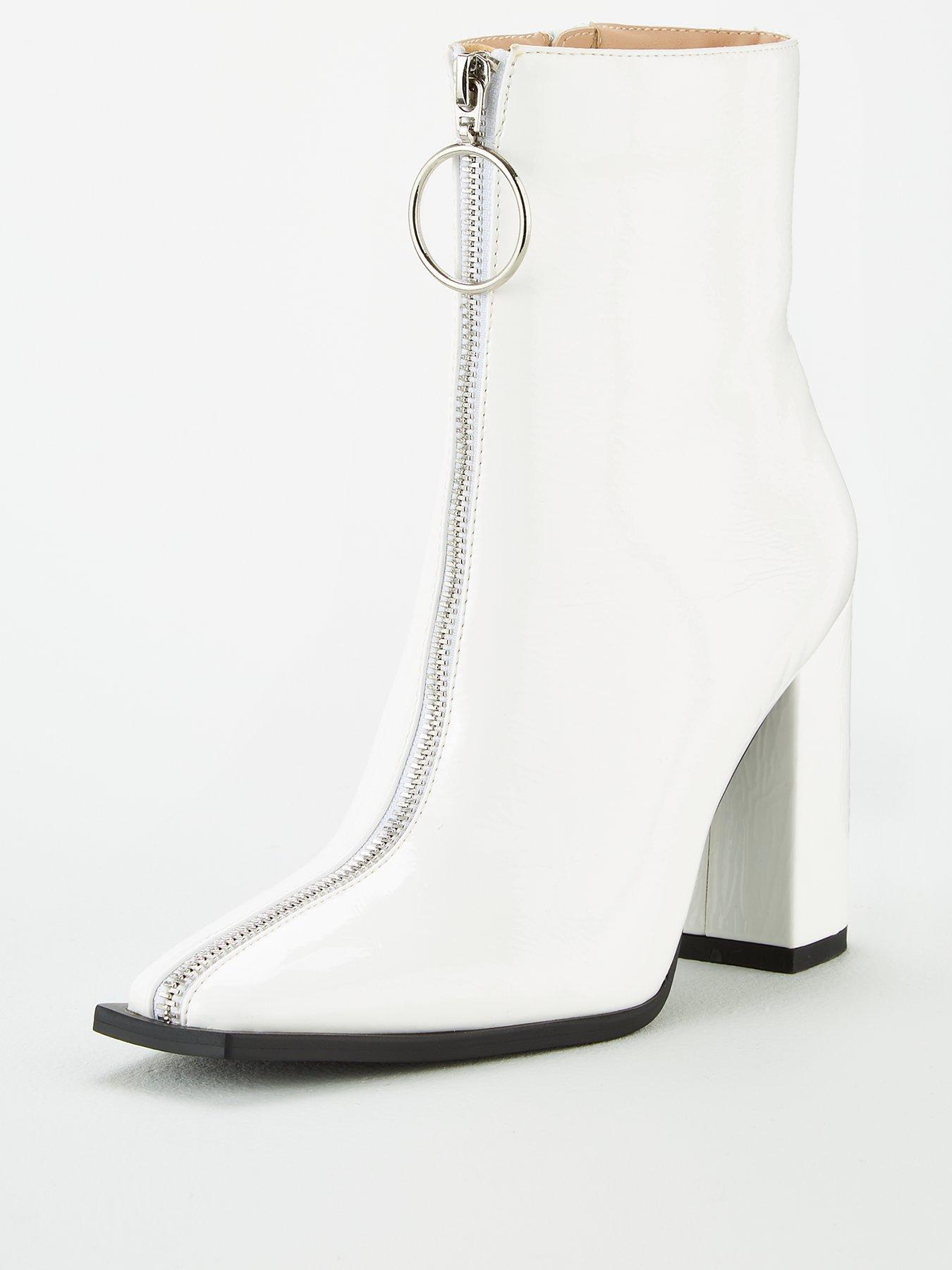 public desire empire off white patent block heeled ankle boots