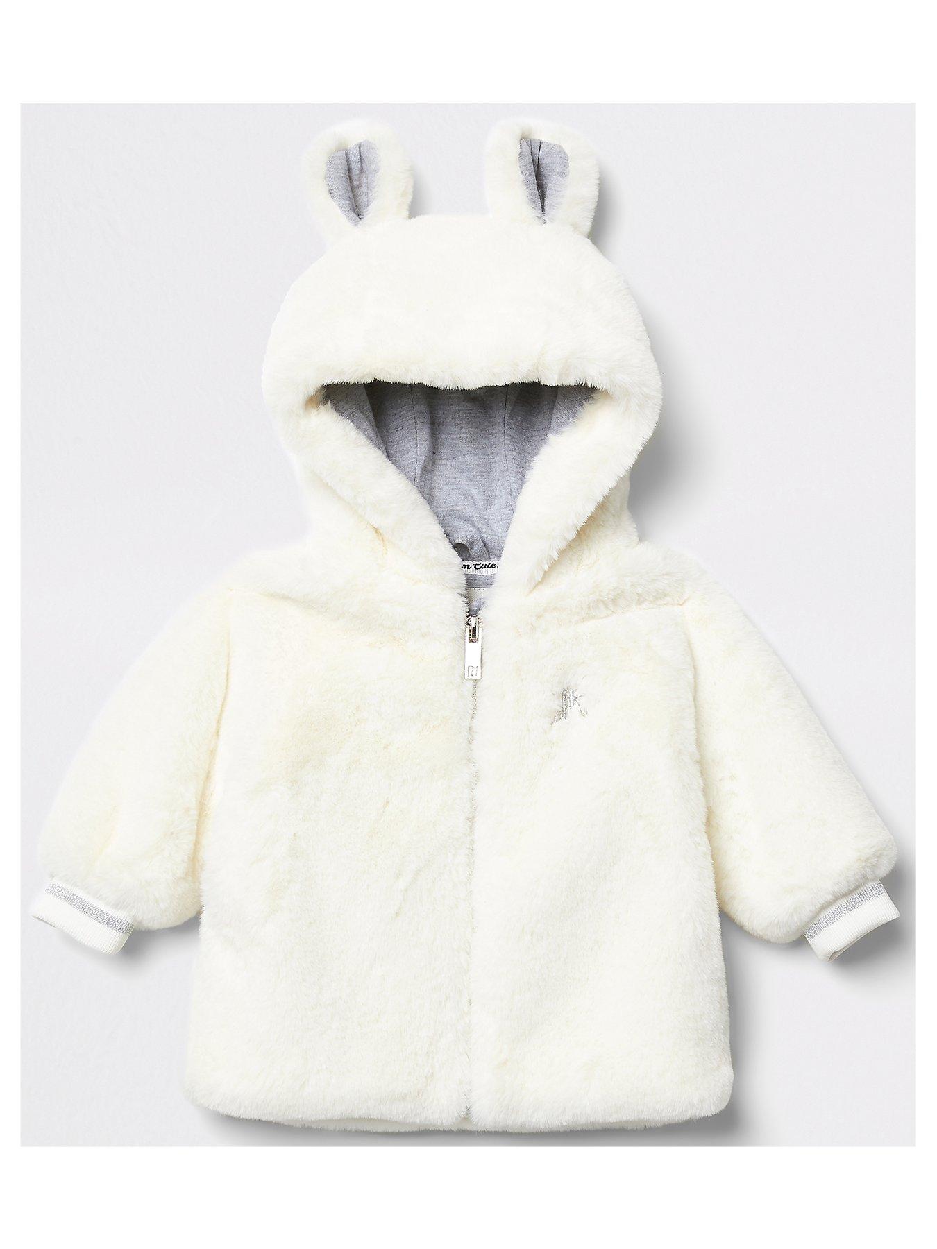 River Island Baby Baby Faux Fur Bear Ear Hooded Jacket-Cream review