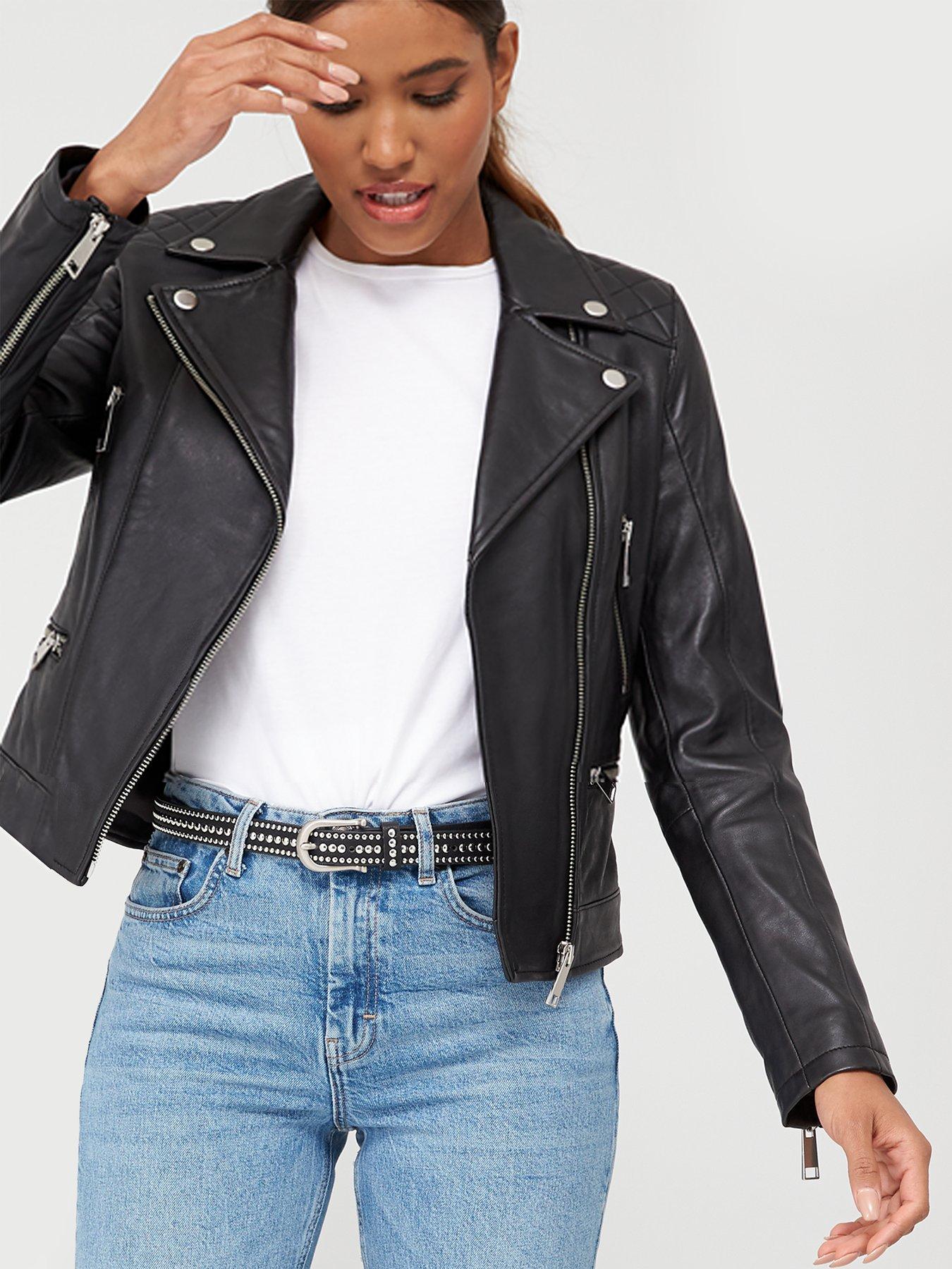 V by Very Ultimate Leather Biker Jacket - Black | Very.co.uk