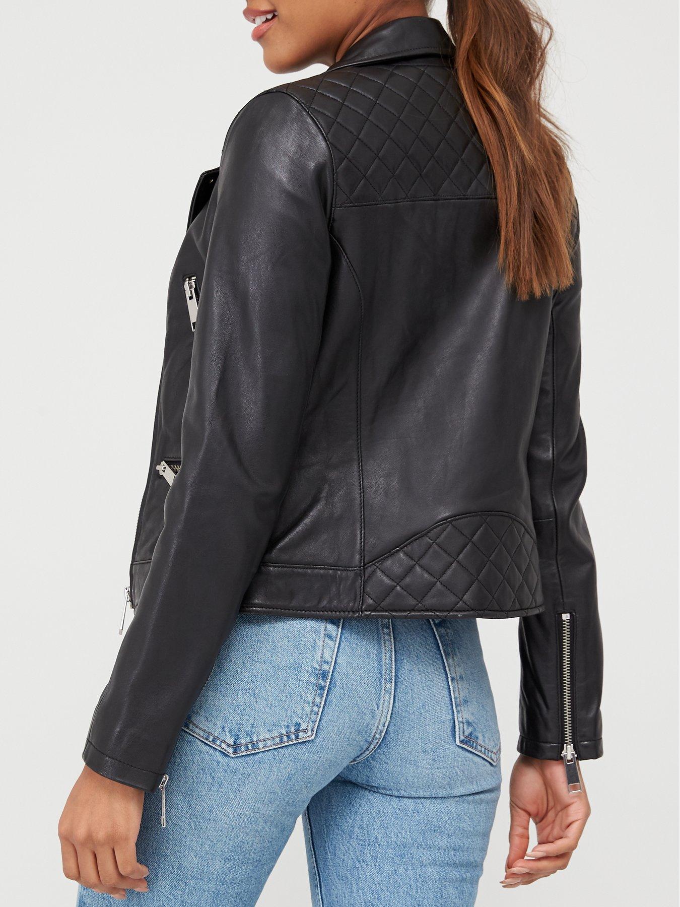 V by Very Ultimate Leather Biker Jacket - Black | very.co.uk