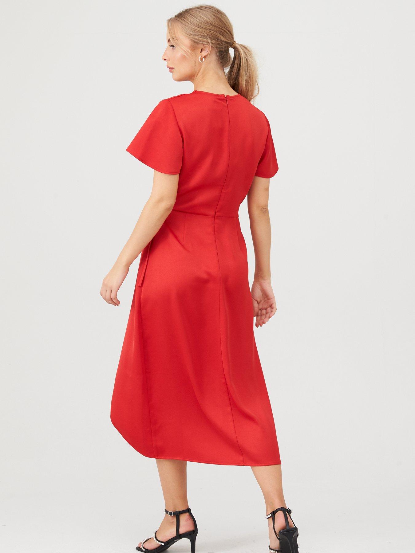 warehouse red wrap dress