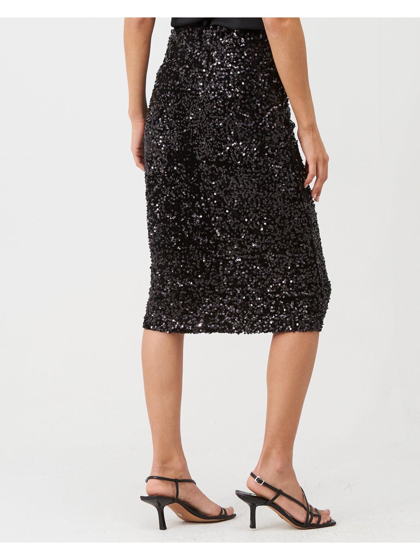 warehouse velvet sequin midi skirt