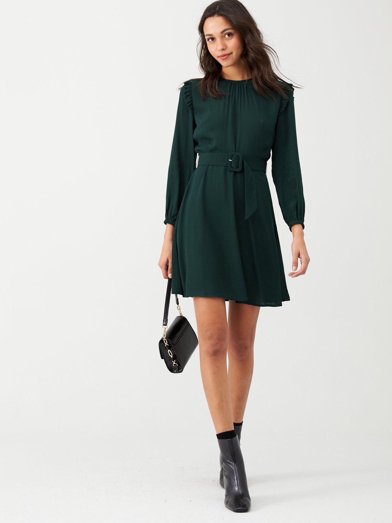 Warehouse Pintuck Belted Mini Dress 