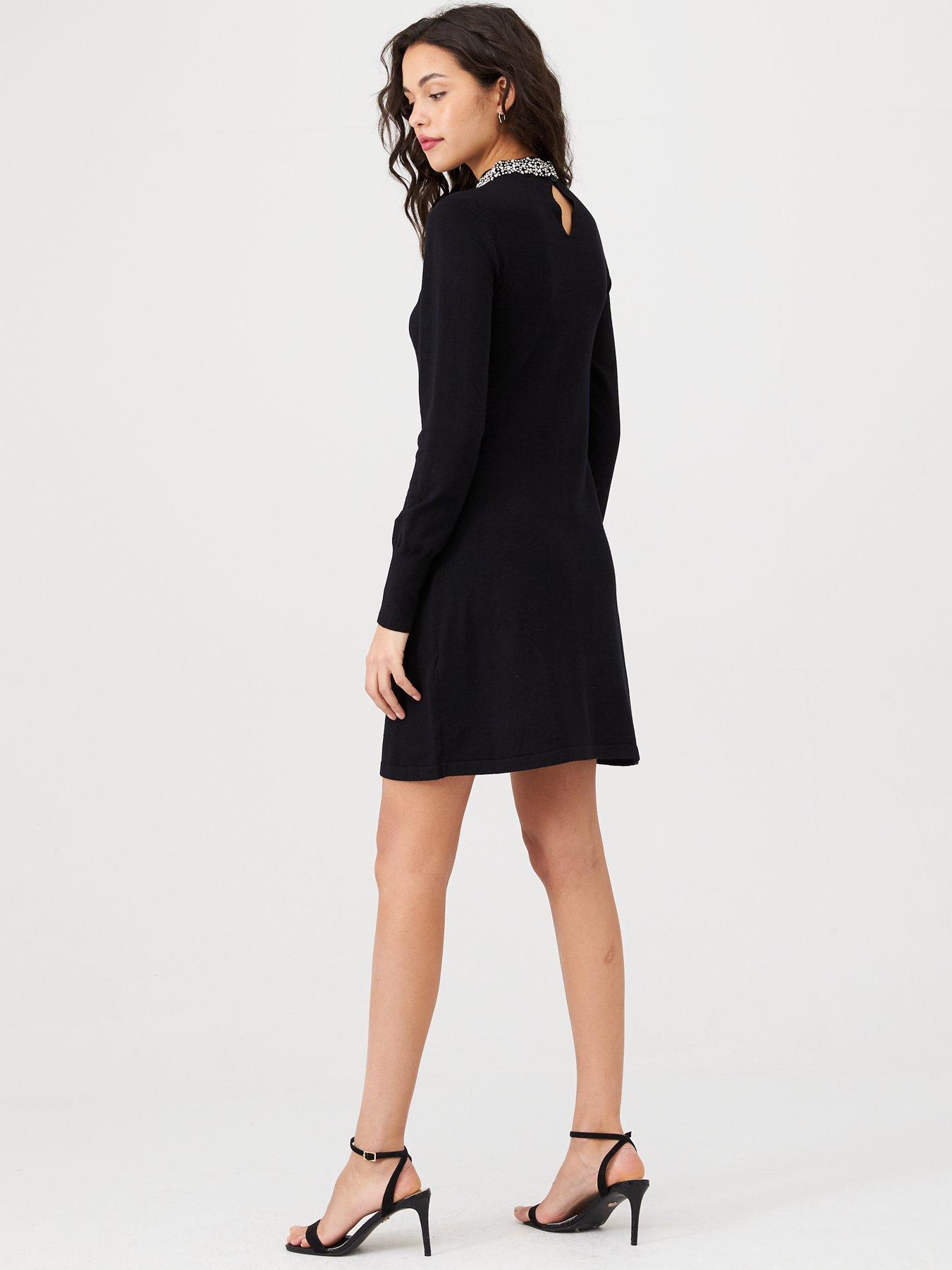 warehouse black star embellished cuff dress