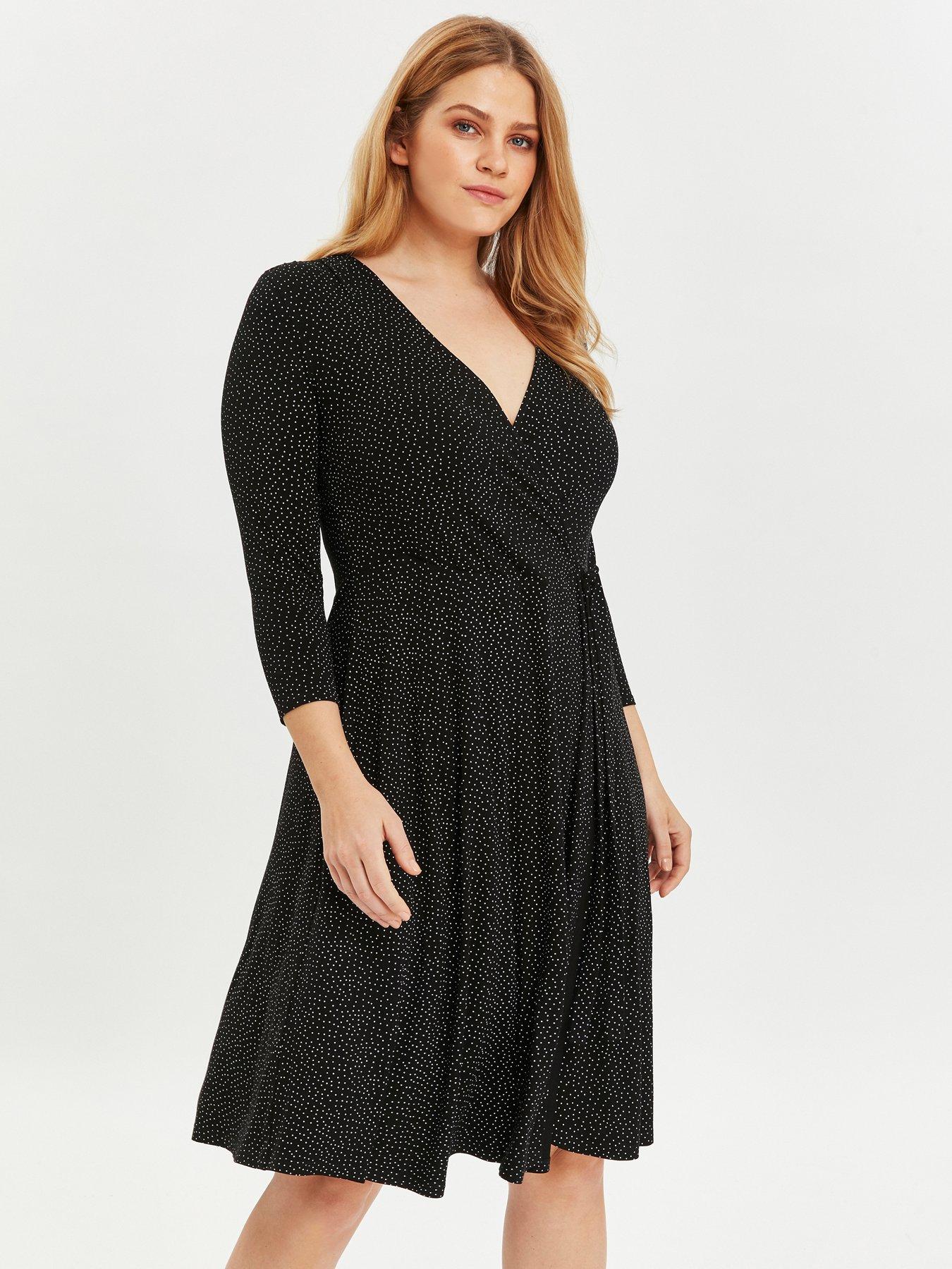 black and white spot wrap dress