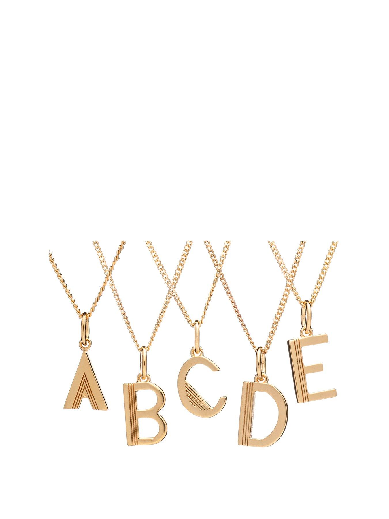 Product photograph of Rachel Jackson Art Deco 22 Carat Gold Plated Initial Necklace from very.co.uk