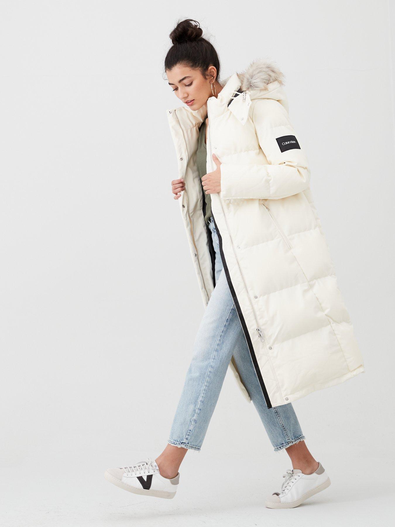 womens calvin klein long puffer coat