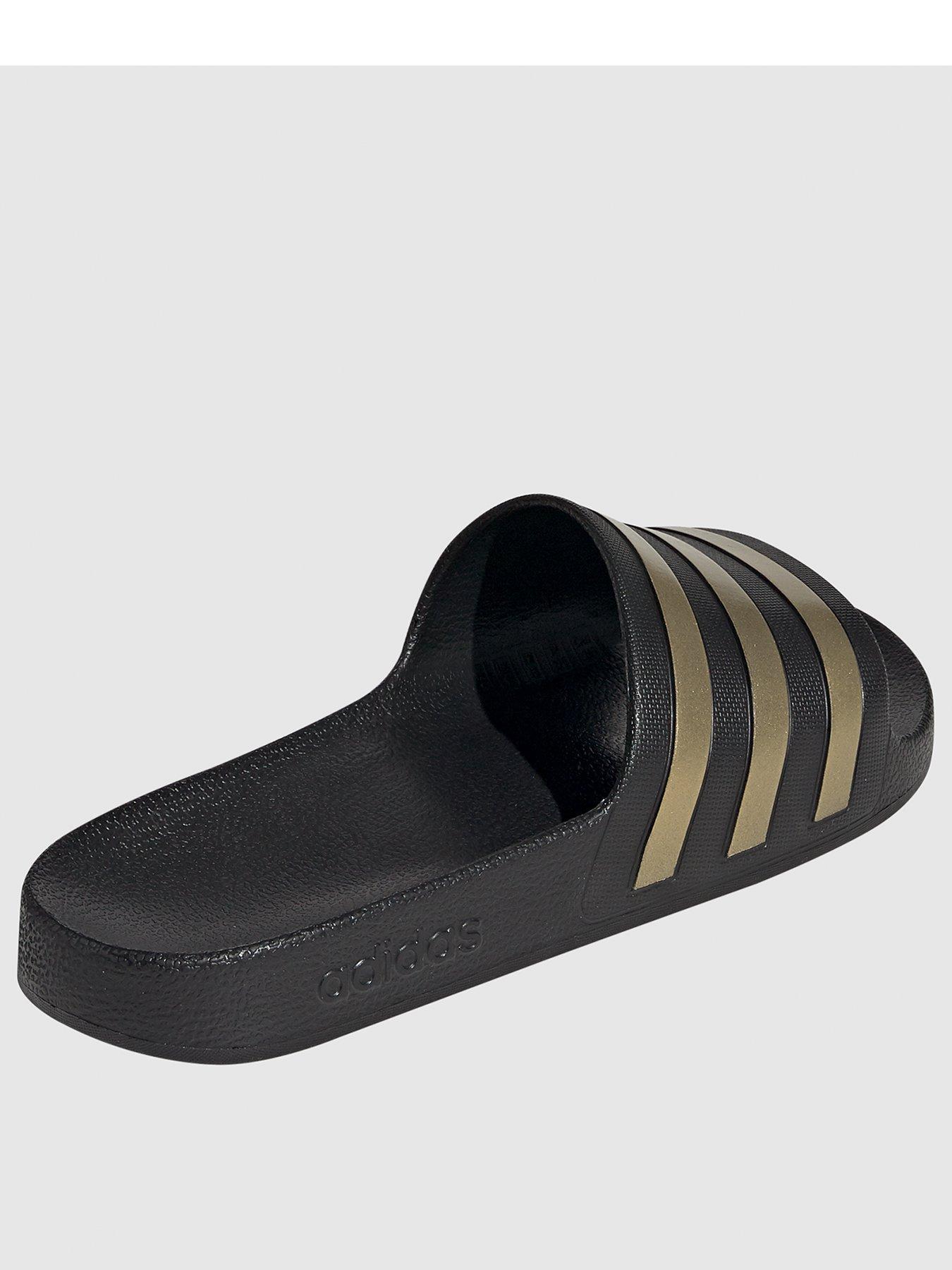 Adilette aqua slides black best sale and gold