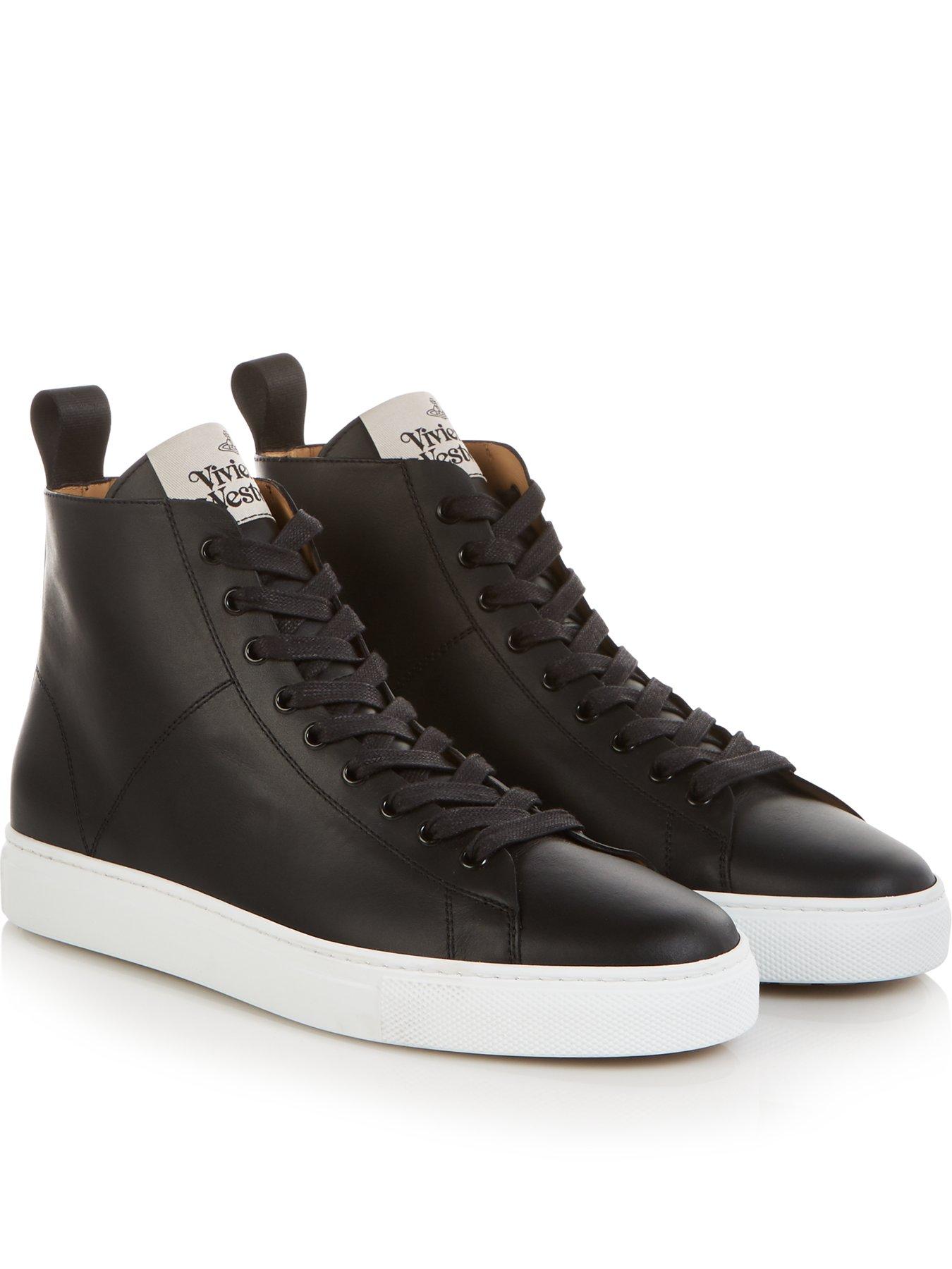 mens black leather high top trainers