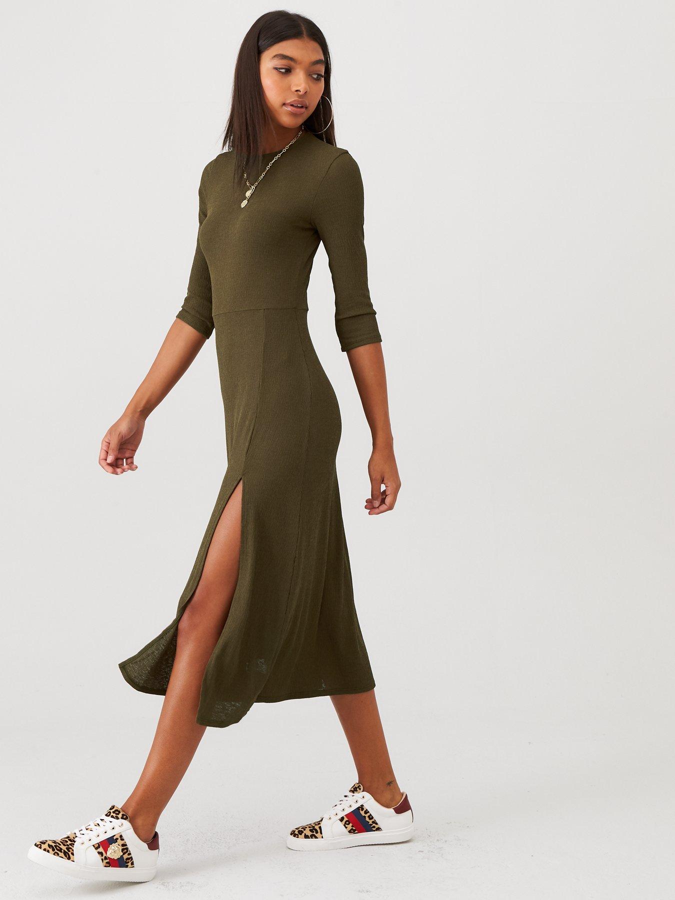 River Island Jersey Midi Dress - Khaki 