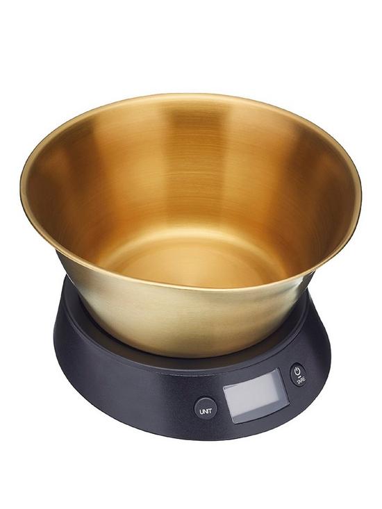 front image of masterclass-electronic-dual-dry-and-liquid-kitchen-scale-with-brass-finish-bowl