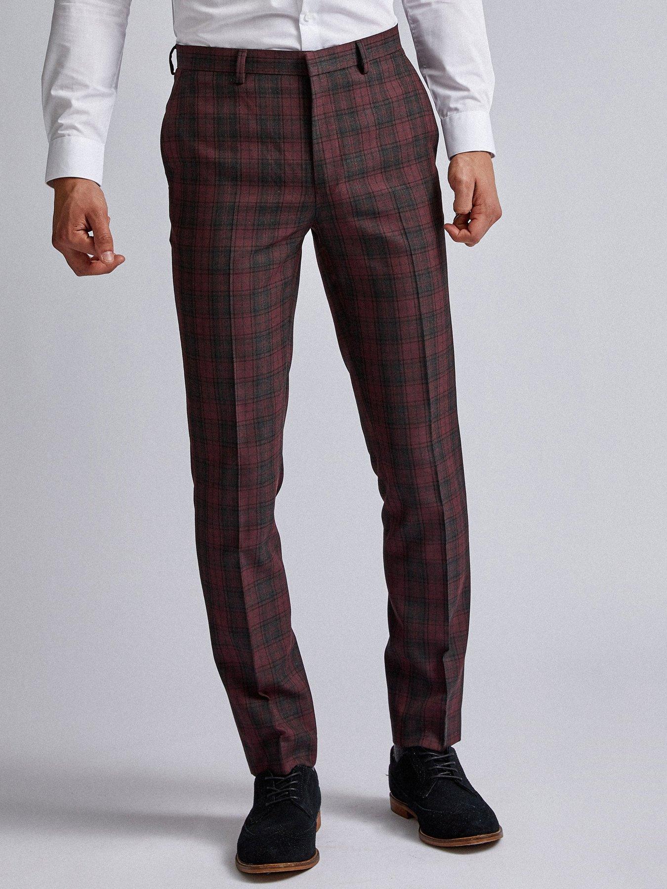 red tartan skinny trousers