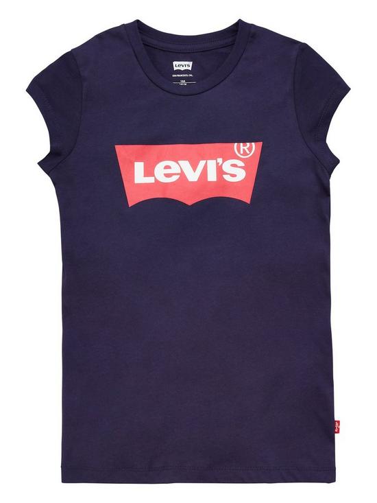 front image of levis-girls-short-sleeve-batwing-t-shirt-navy