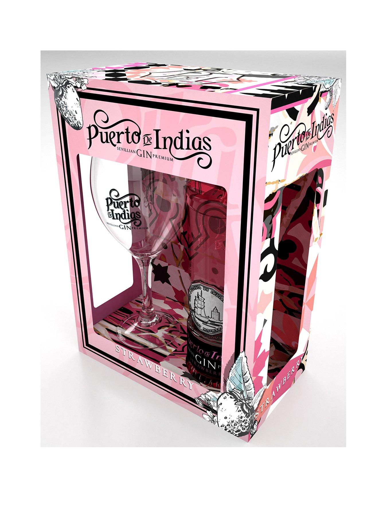 Product photograph of Puerto De Indias Strawberry Gin 70cl Gift Pack from very.co.uk