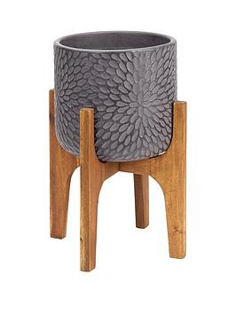 Product photograph of Very Home Petal Print Pot On Wooden Legs - Dark Grey from very.co.uk