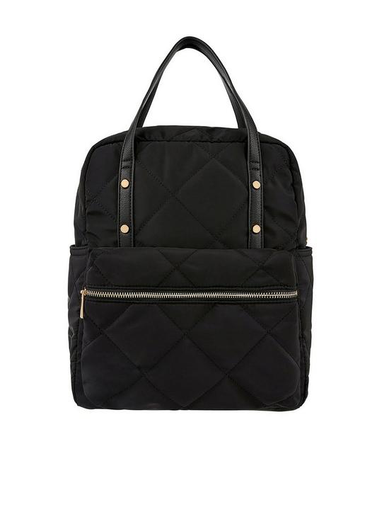 front image of accessorize-emmy-vegan-quilted-backpack-black