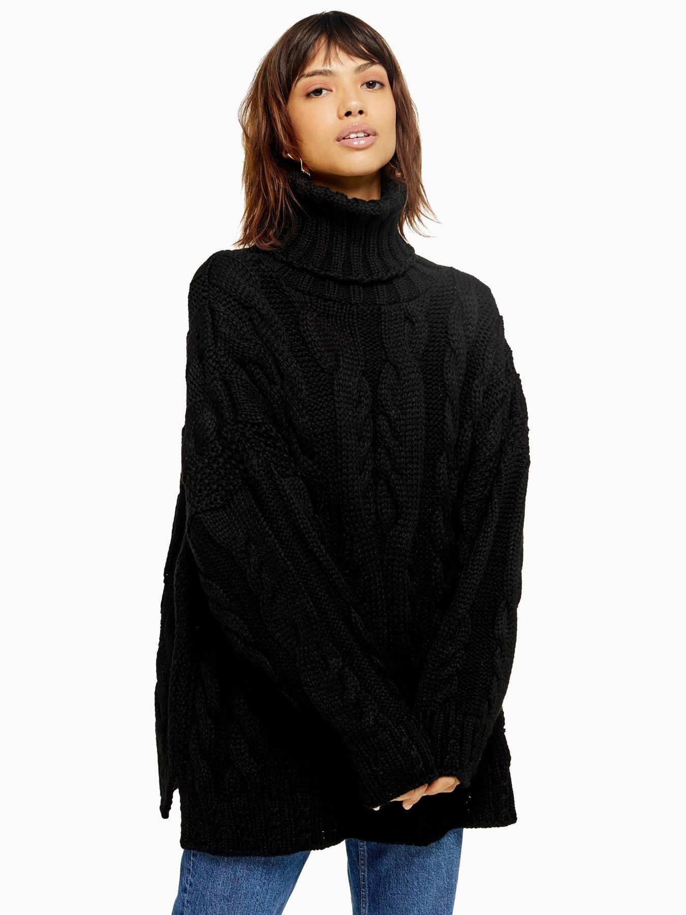 black cable knit roll neck