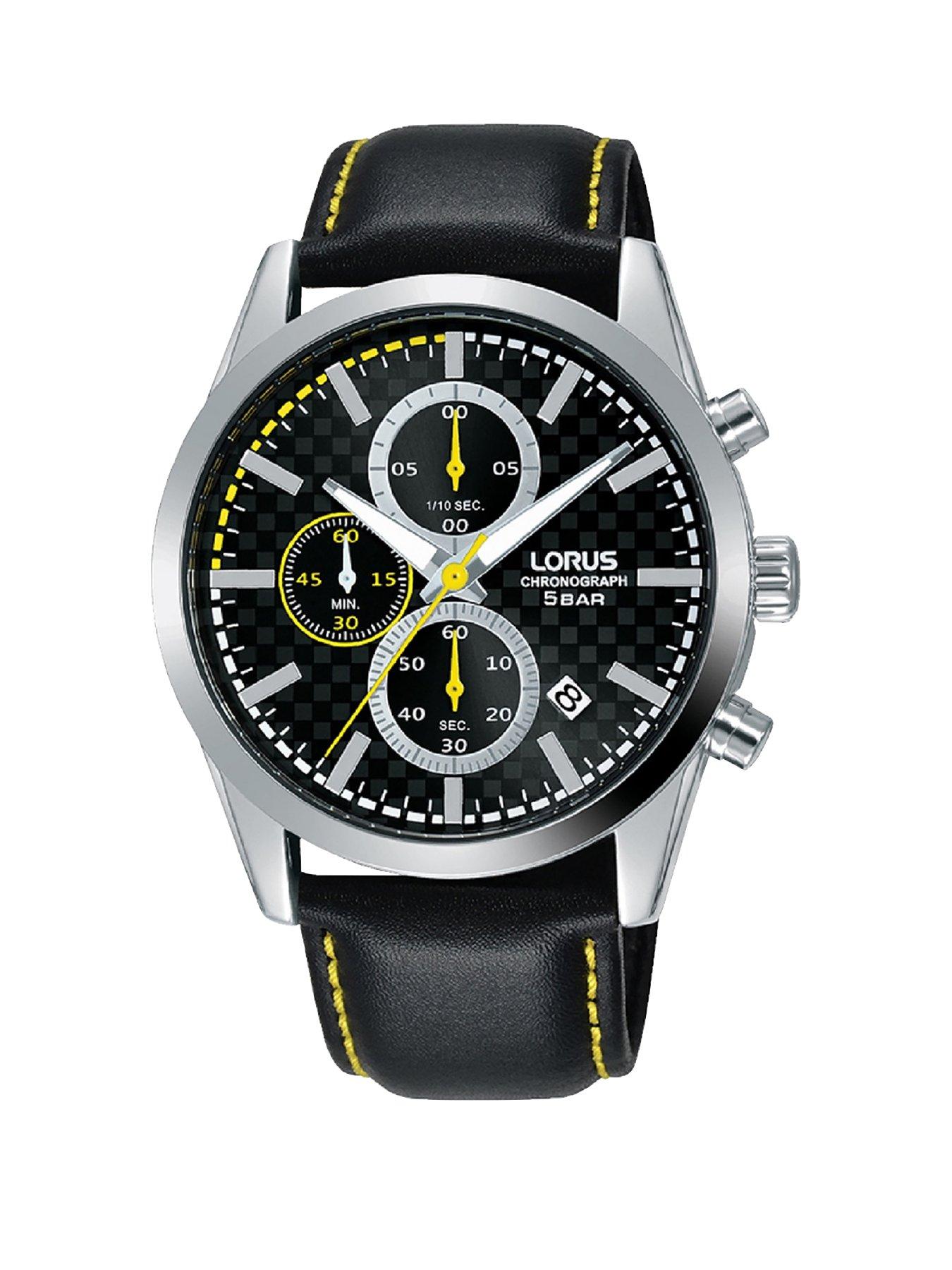 Lorus Lorus Black And Yellow Detail Chronograph Dial Black Leather Strap Mens Watch review