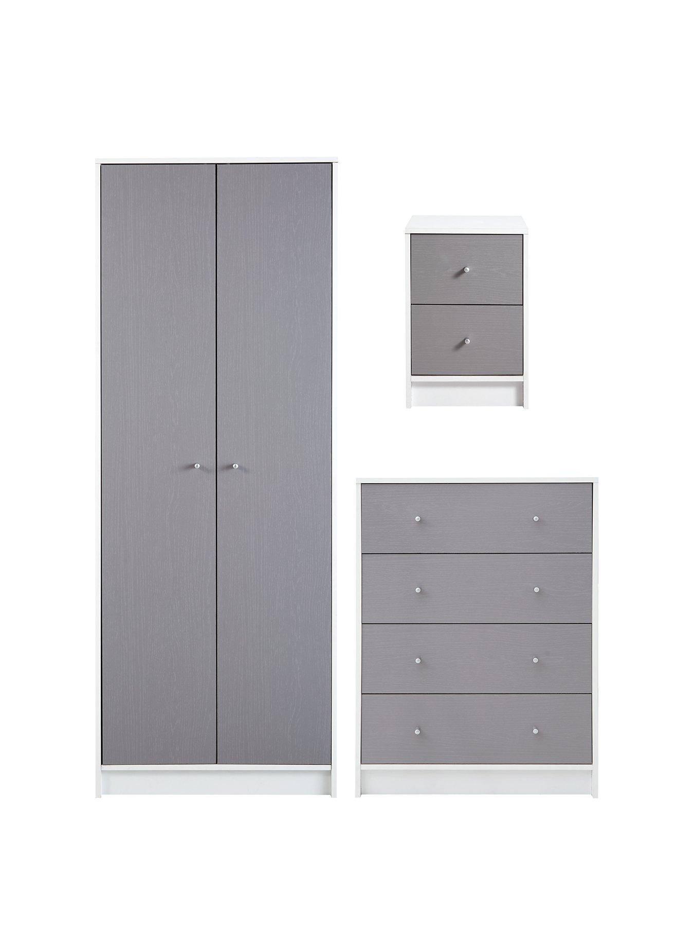 Kansas Piece Childrens Bedroom Package 2 Door 2 Drawer Wardrobe 4 Drawer Chest And 2 Drawer Bedside Chest