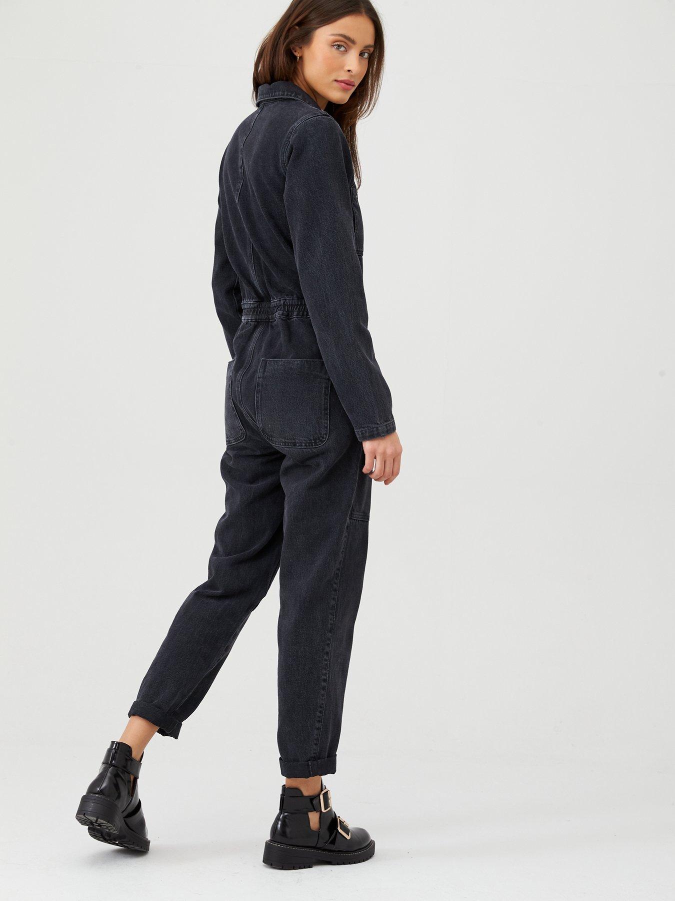 denim zip boiler suit
