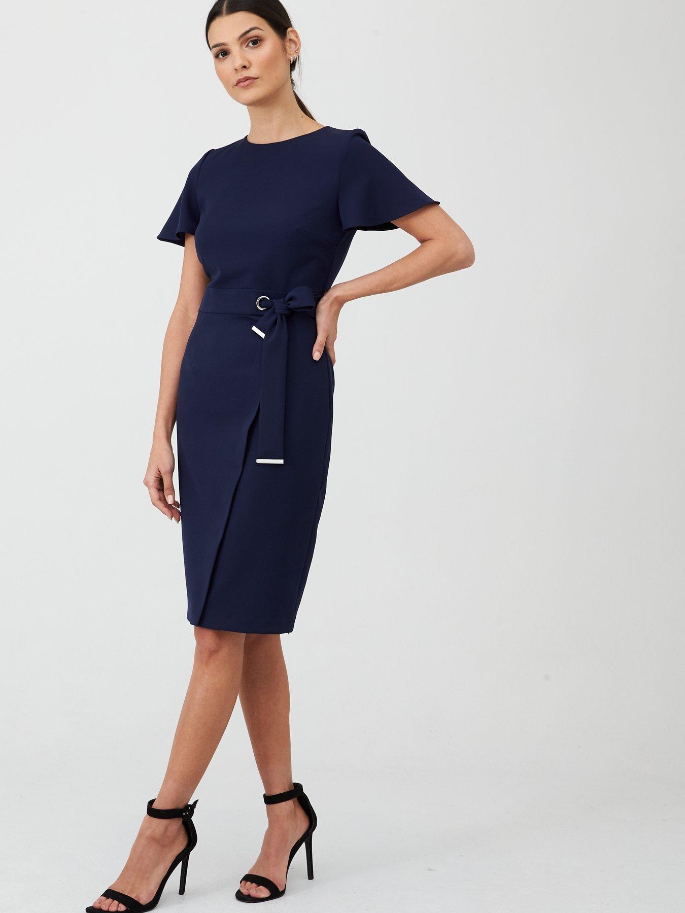 navy pencil dress with sleeves