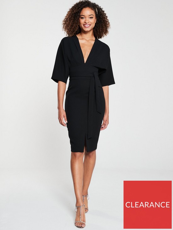 front image of v-by-very-milana-kimono-sleeve-pencil-dress-black