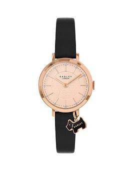 radley-rose-gold-detail-glitter-dial-with-dog-charm-and-black-leather-strap-ladies-watch