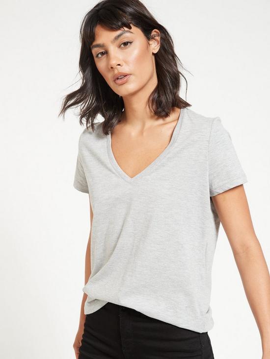 front image of v-by-very-the-essential-v-neck-t-shirt-grey