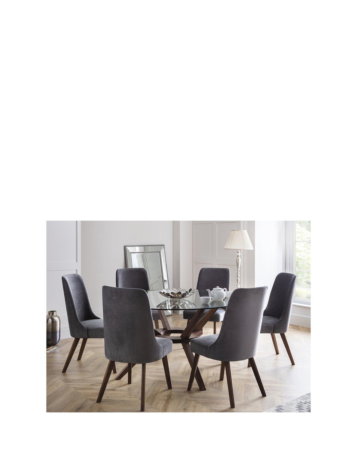 Product photograph of Julian Bowen Chelsea Large 140 Cm Glass Dining Table And 6 Huxley Chairs from very.co.uk