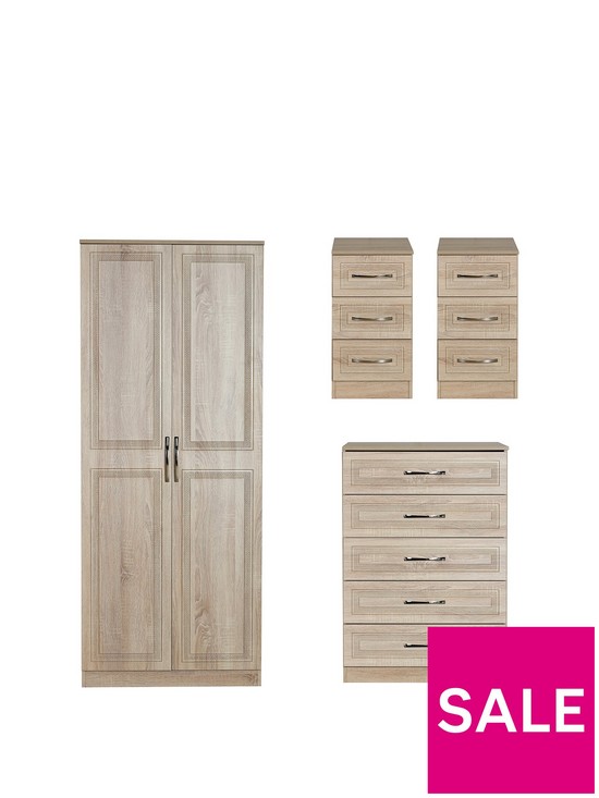 front image of swift-winchester-ready-assembled-4-piece-package-2-door-wardrobe-5-drawer-chest-and-2-bedside-chests