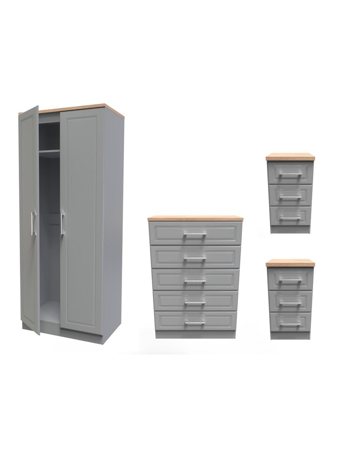 undefined Regent Ready Assembled 4 Piece Package - 2 Door Wardrobe, 5 Drawer Chest and 2 Bedside Chests - FSC® Certified