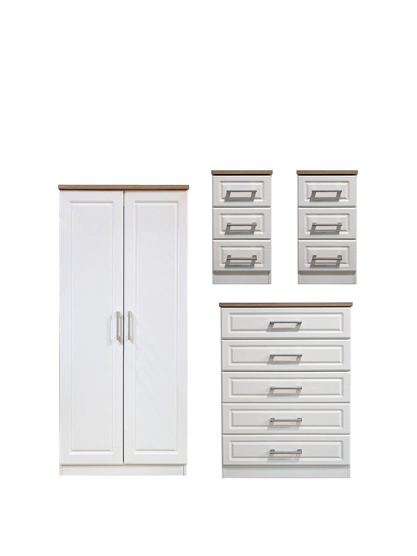 Product photograph of Swift Regent Ready Assembled 4 Piece Package - 2 Door Wardrobe 5 Drawer Chest And 2 Bedside Chests from very.co.uk