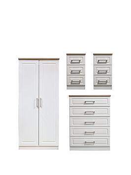 Product photograph of Swift Regent Ready Assembled 4 Piece Package - 2 Door Wardrobe 5 Drawer Chest And 2 Bedside Chests - Fsc Reg Certified from very.co.uk