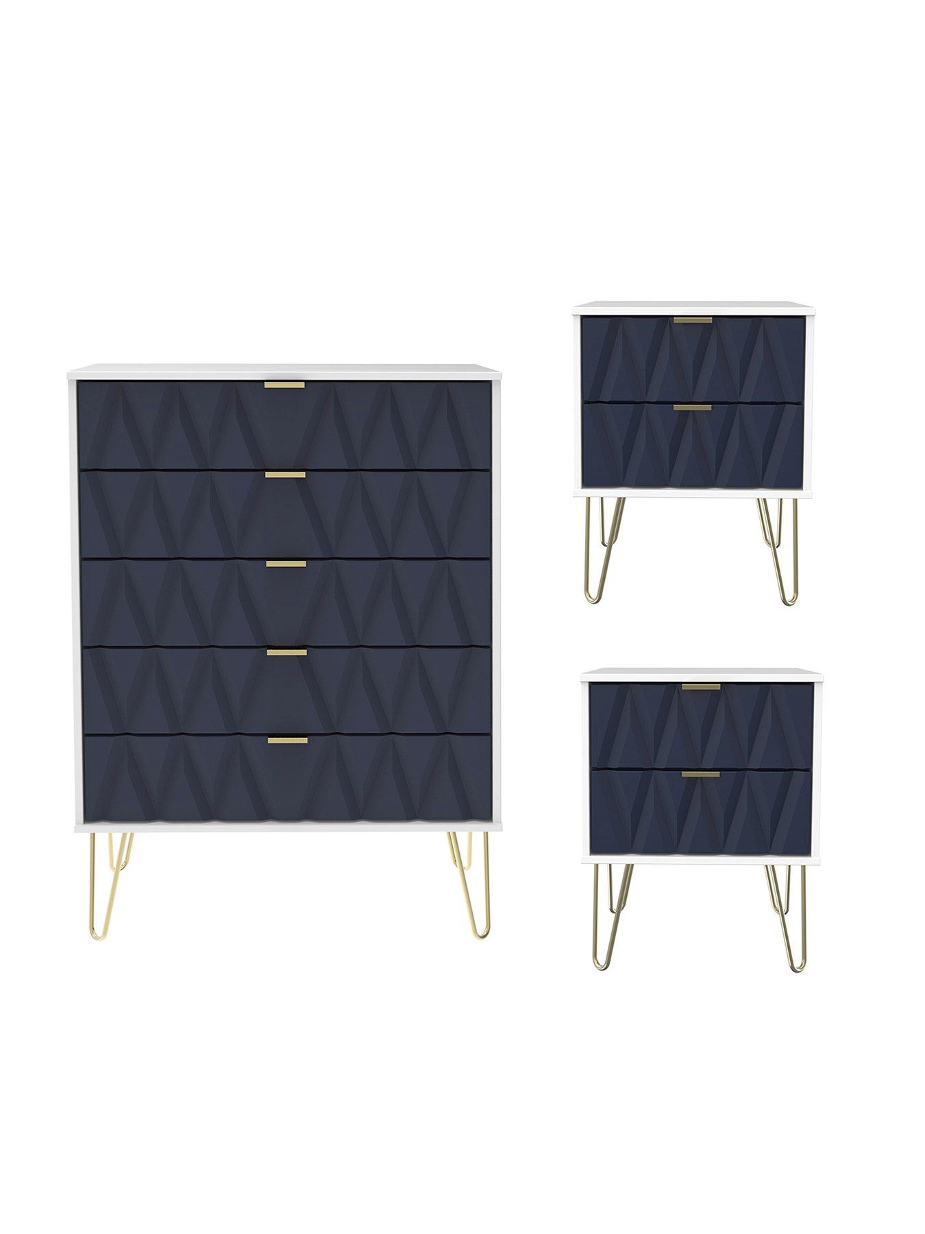 SWIFT Versailles Ready Assembled 3 Piece Package - 5 Drawer Chest and 2 Bedside Chests - FSC® Certified