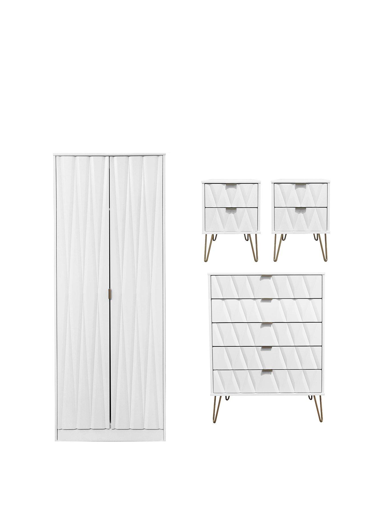 undefined Versailles Ready Assembled 4 Piece Package - 2 Door Wardrobe, 5 Drawer Chest and 2 Bedside Chests - FSC® Certified